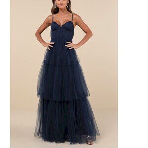 Lulu's Navy Tiered Tulle Maxi Dress